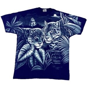 Vintage Leopard Jungle Ruins AOP T-Shirt Blue Harlequin Size Large